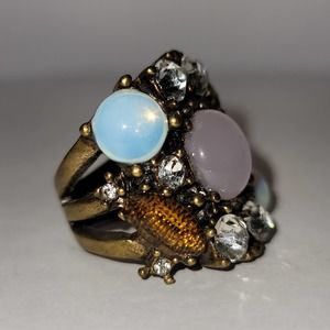 Vintage cocktail, costume brass ring with 15 gems